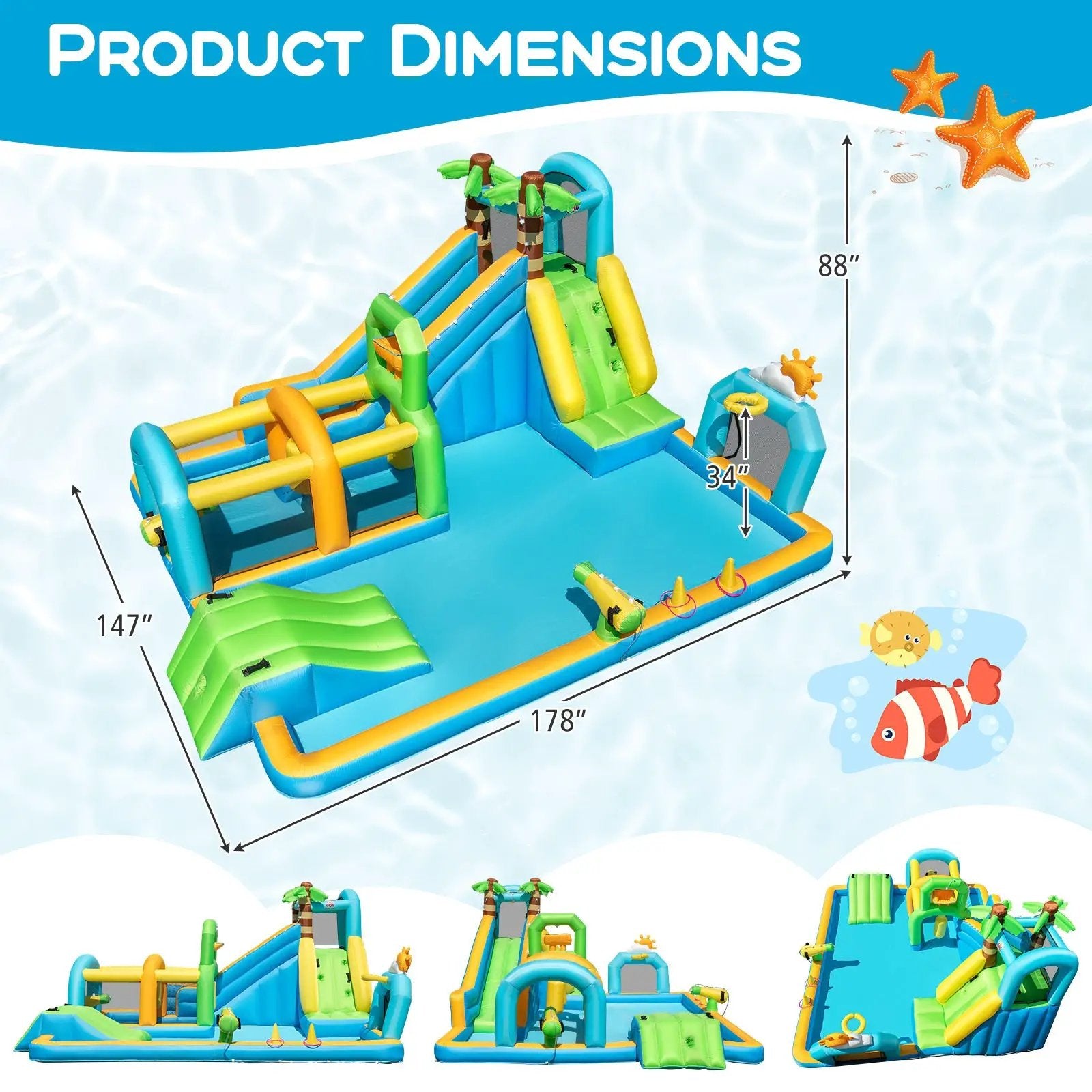 Inflatable Water Slide Tropical Theme Dual Slide Aqua Park Blower Excluded by DirectDeals