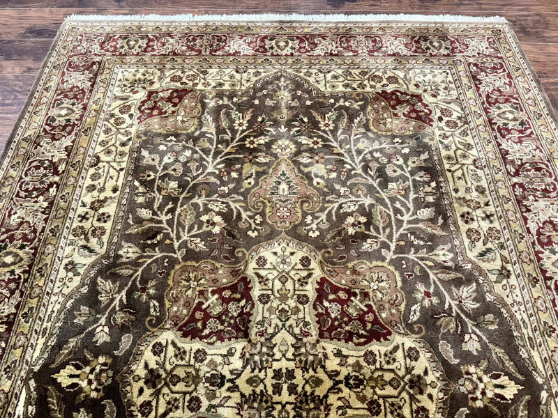 Indo Persian Rug 6x9, Wool Handmade Vintage Rug, Floral Cross Pattern by Jewel Rugs