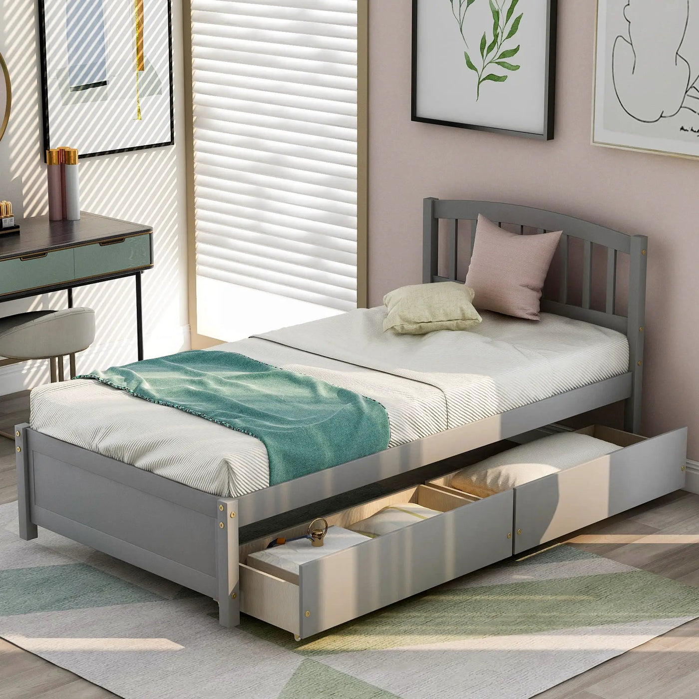 Platform Storage Bed Wood Bed Frame With Two Drawers And Headboard by Unique Piece Furniture