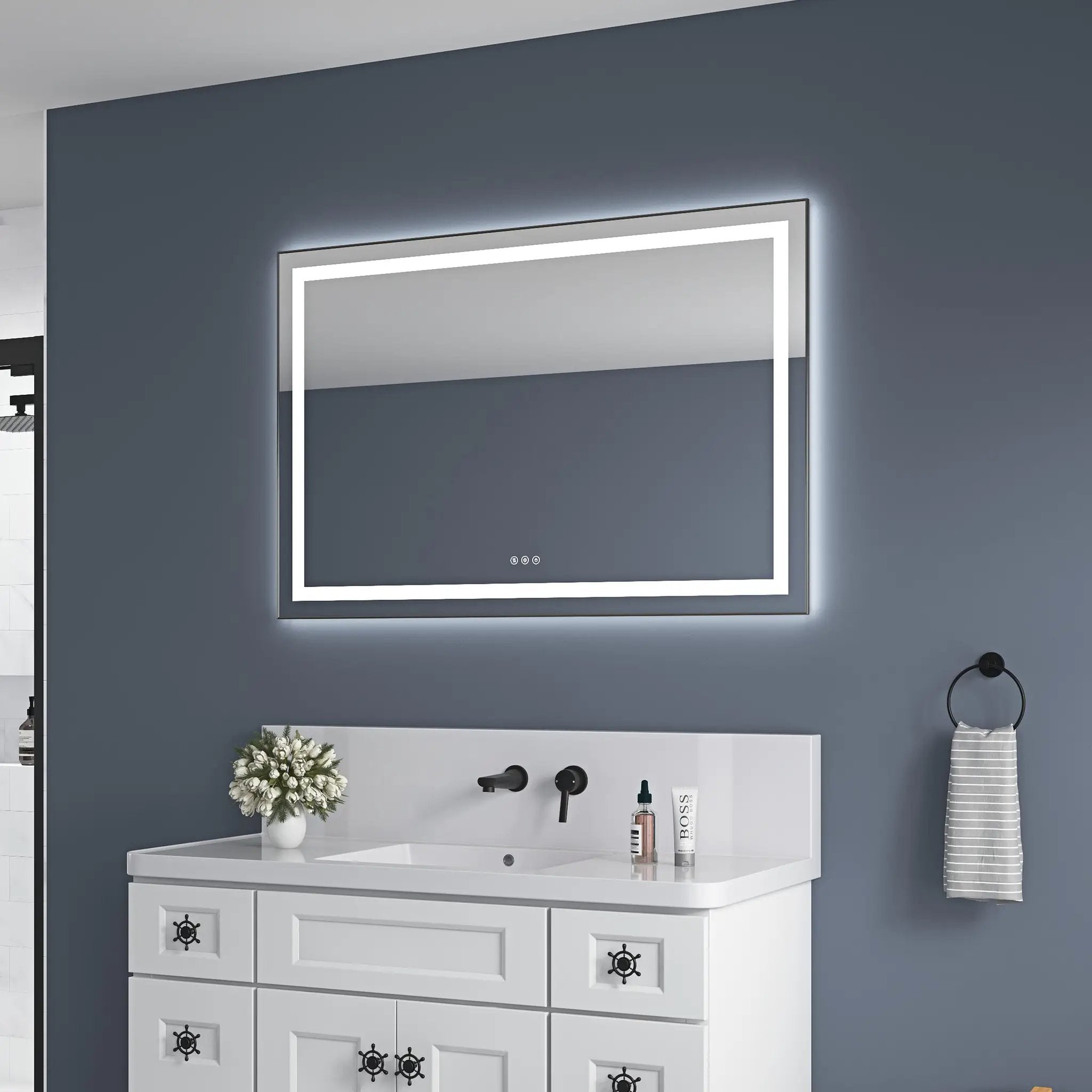 48" x 32" LED Bathroom Mirror with Front and Backlight by HouseOfZazla