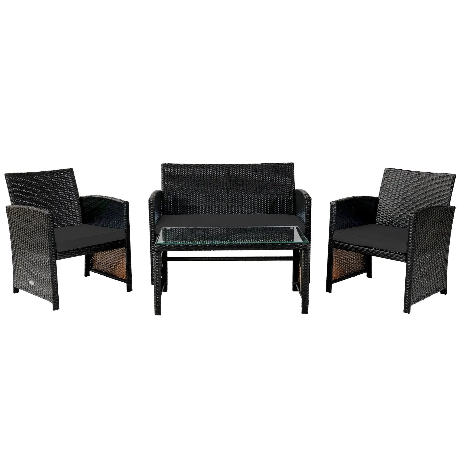 4 Pieces Patio Rattan Cushioned Furniture Set with Coffee Table-Black by DirectDeals