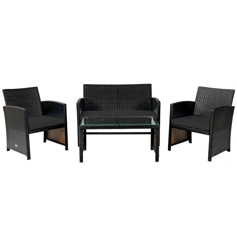 4 Pieces Patio Rattan Cushioned Furniture Set with Coffee Table-Black by DirectDeals