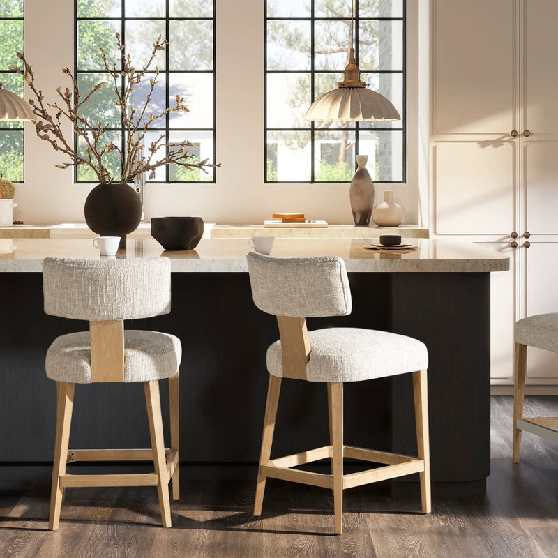 Penny - Round Arched Upholstered Counter Stool (Set of 2) - Travertine Beige by Unique Piece Furniture