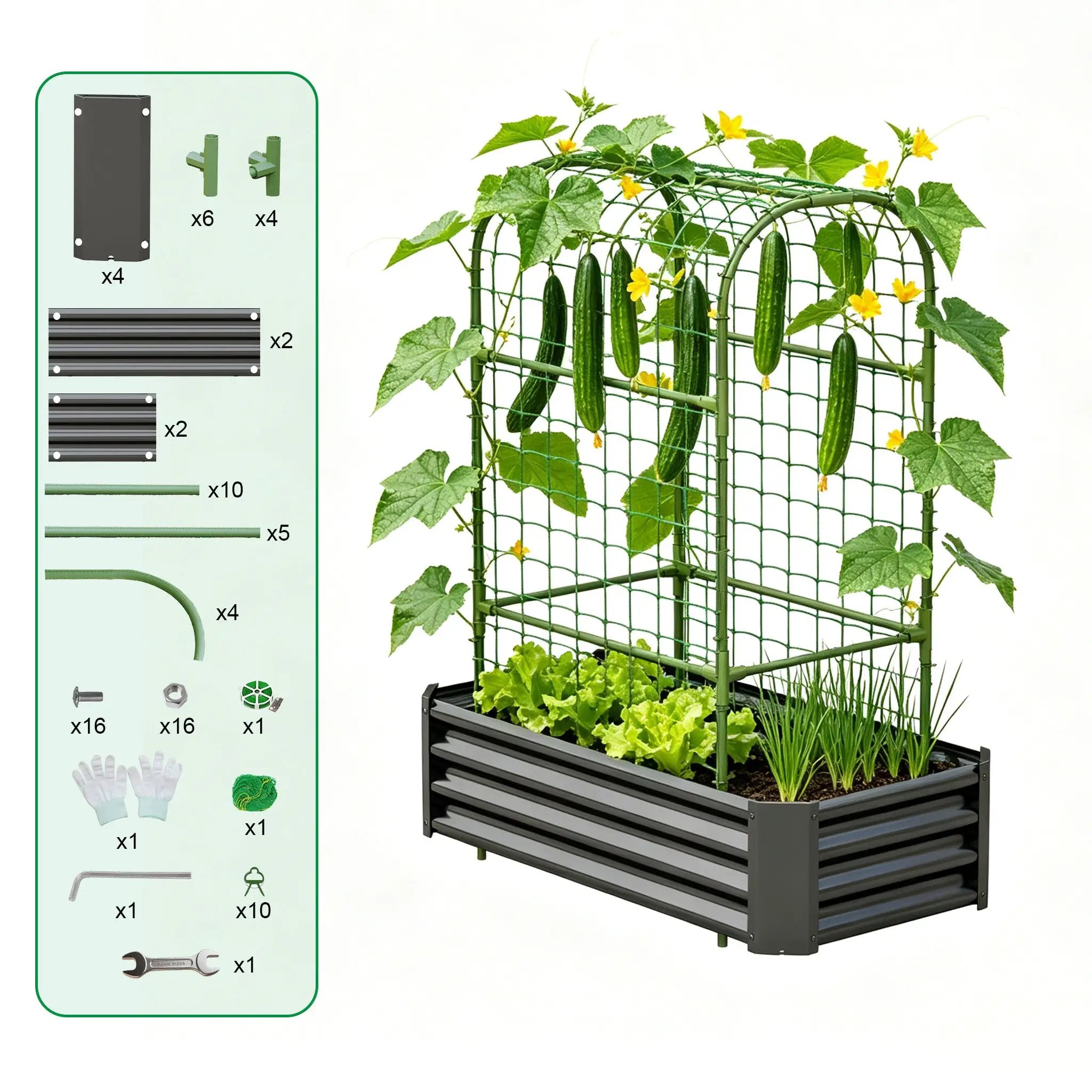 2-in-1 Raised Garden Bed with Trellis - 4x2x1 Ft Outdoor Planter by HouseOfZazla