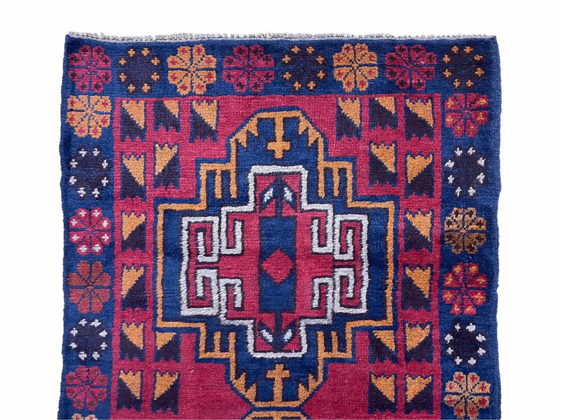 3 X 4.3 Vintage Handmade Tribal Wool Rug Balouch Rug Afghan Rug Red Blue Nice by Jewel Rugs