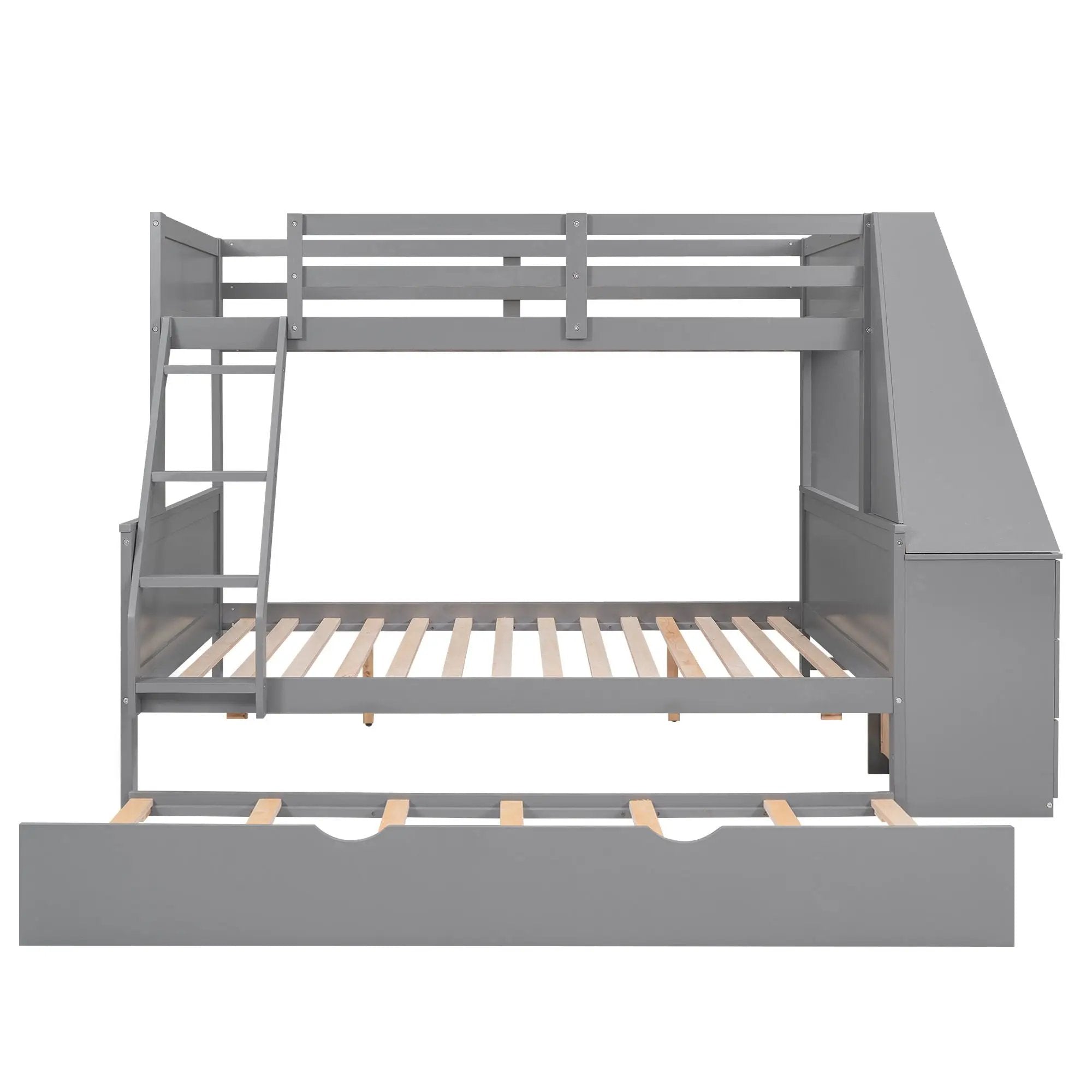 Bunk Bed With Trundle And Built In Desk, 3 Storage Drawers And Shelf by HouseOfZazla