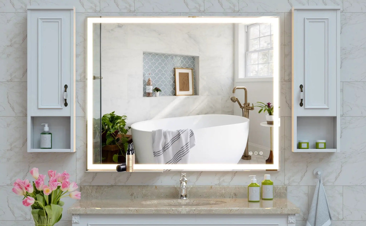 LED Bathroom Vanity Mirror Wall Mounted Adjustable / Warm / Natural Lights Anti-Fog Touch Switch With Memory Modern Smart Large Bathroom Mirrors by Unique Piece Furniture