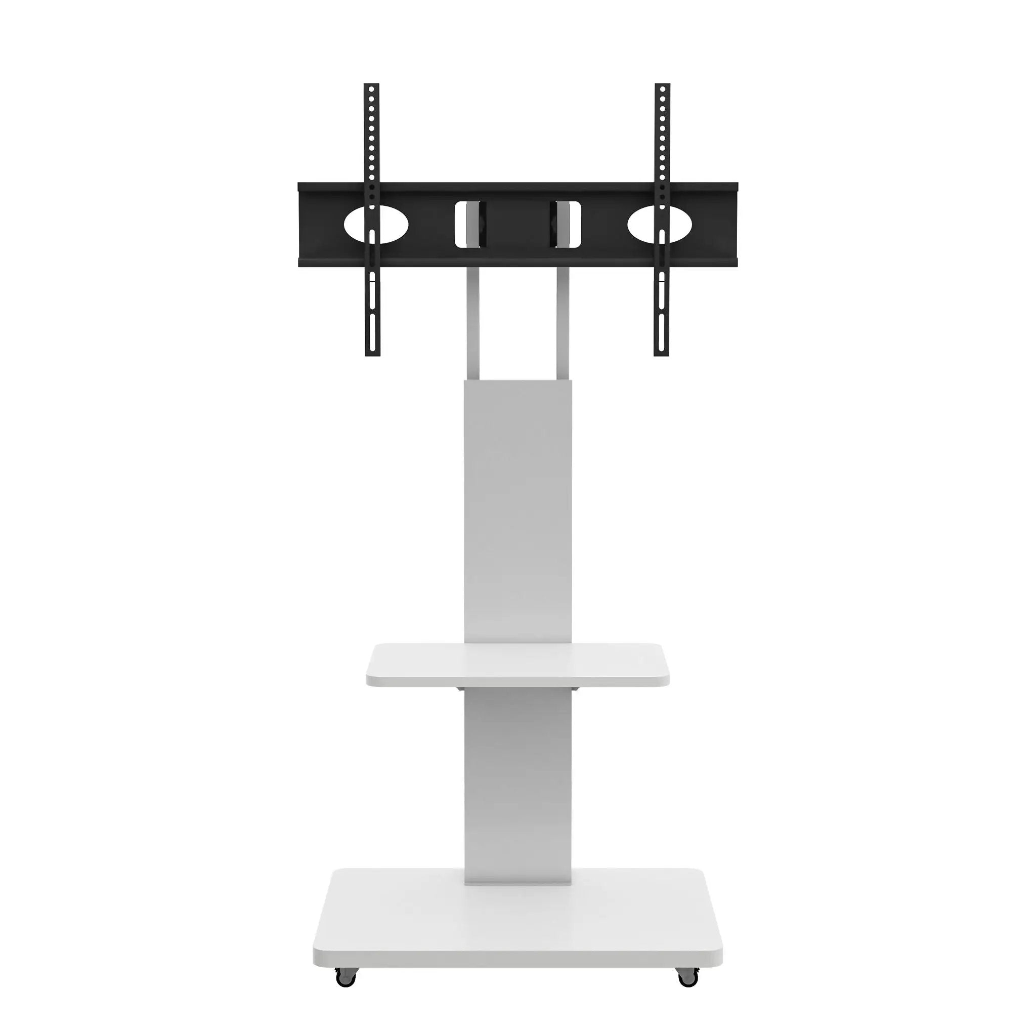 Mobile TV Stand With Shelf Floor Mount Cart For TVs With Lockable Wheels Ideal For Living Room Bedroom Or Office - White by HouseOfZazla