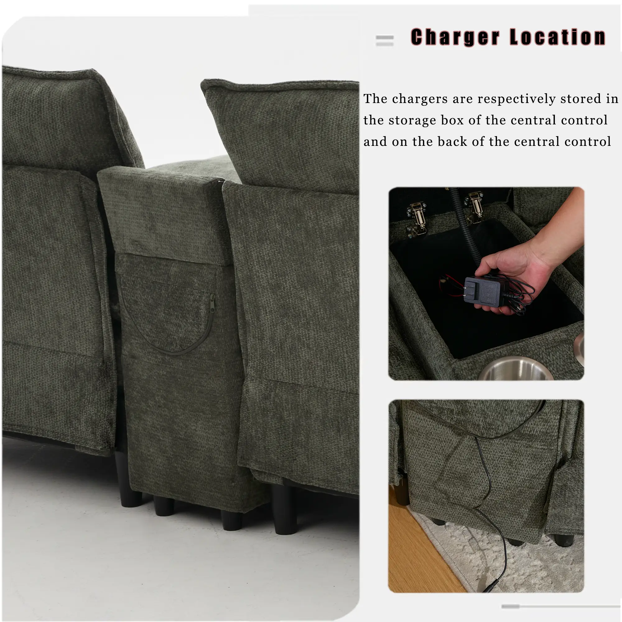 U Shaped Modular Sectional Sofa with Storage Console & Bluetooth Speakers by HouseOfZazla
