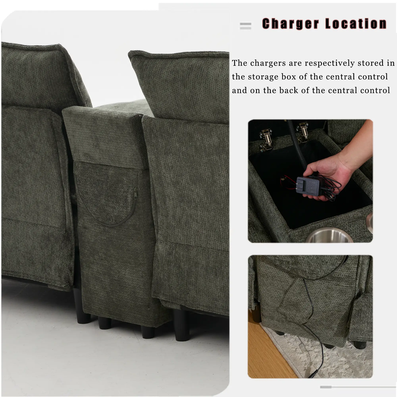 U Shaped Modular Sectional Sofa with Storage Console & Bluetooth Speakers by HouseOfZazla
