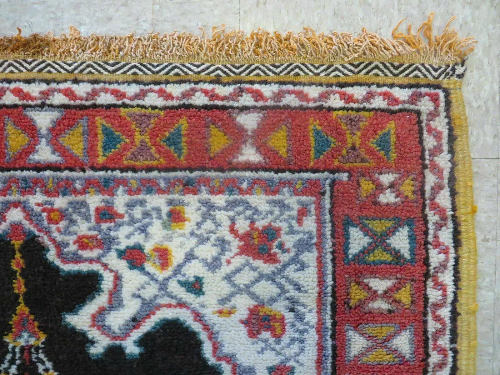Antique Moroccan Runner Rug 3x7, Moroccan Prayer Rug, Double Mehrab Prayer Arches, Black and Red, Hand-Knotted Wool Carpet, Hallway Rug Nice by Jewel Rugs