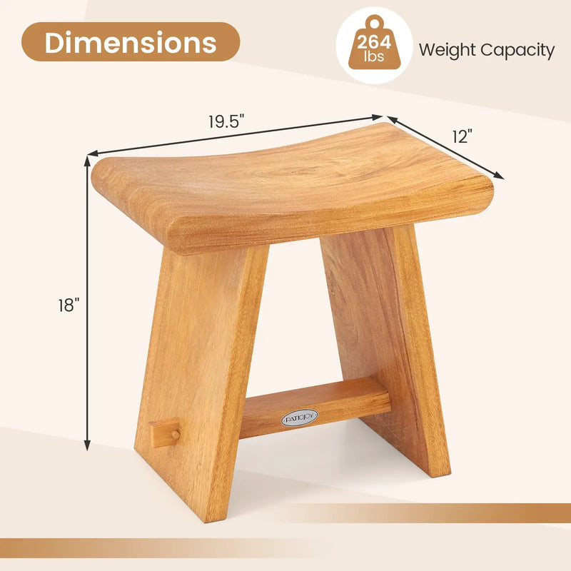 19.5 Inch Teak Shower Bench with Curved Seat for Shaving Legs by DirectDeals