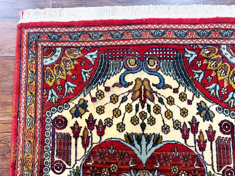 Persian Bijar Rug 2.6 x 4, Antique Carpet, Brick Red and Ivory by Jewel Rugs