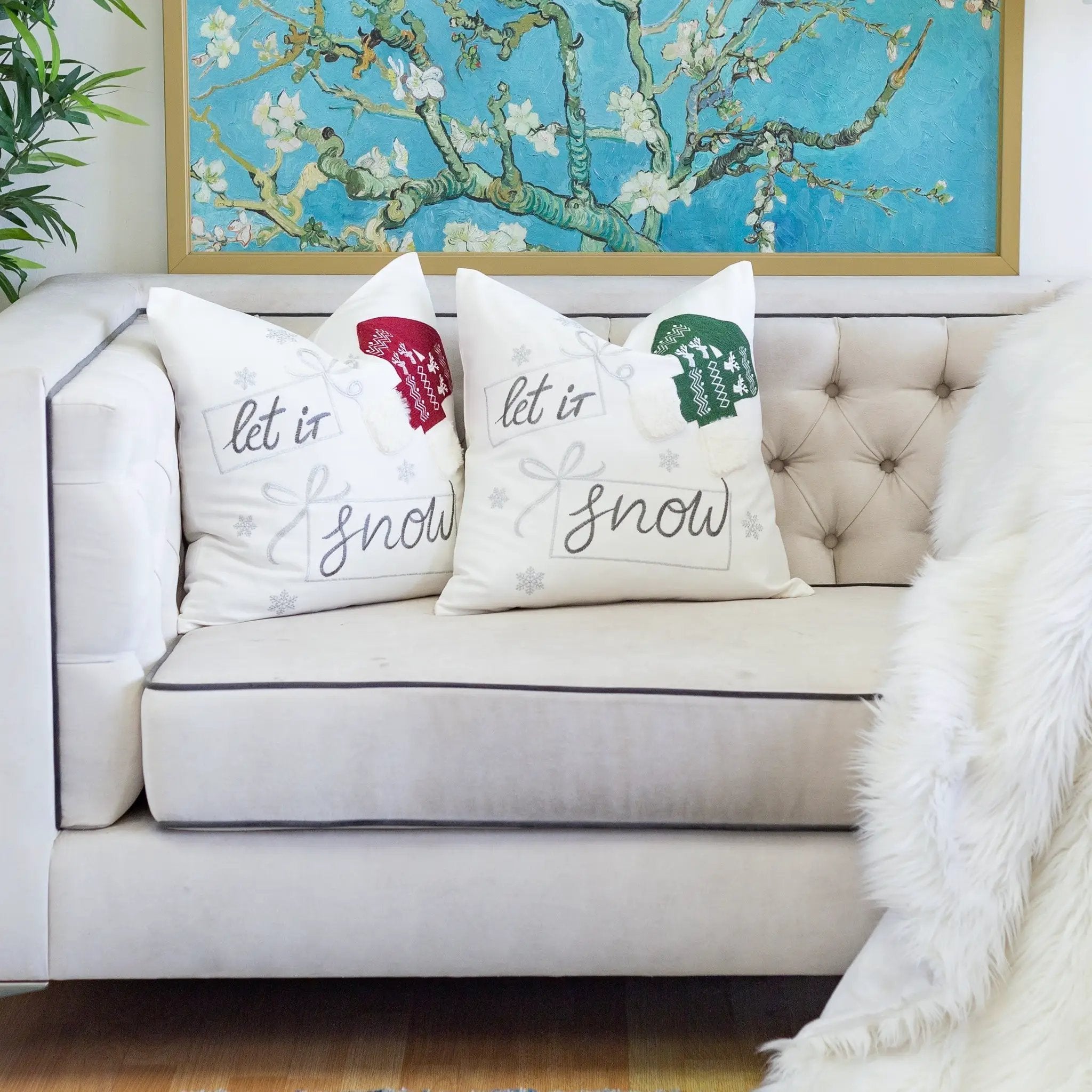 Let It Snow Christmas Throw Pillow 20x20 Cotton Cushion by HouseOfZazla