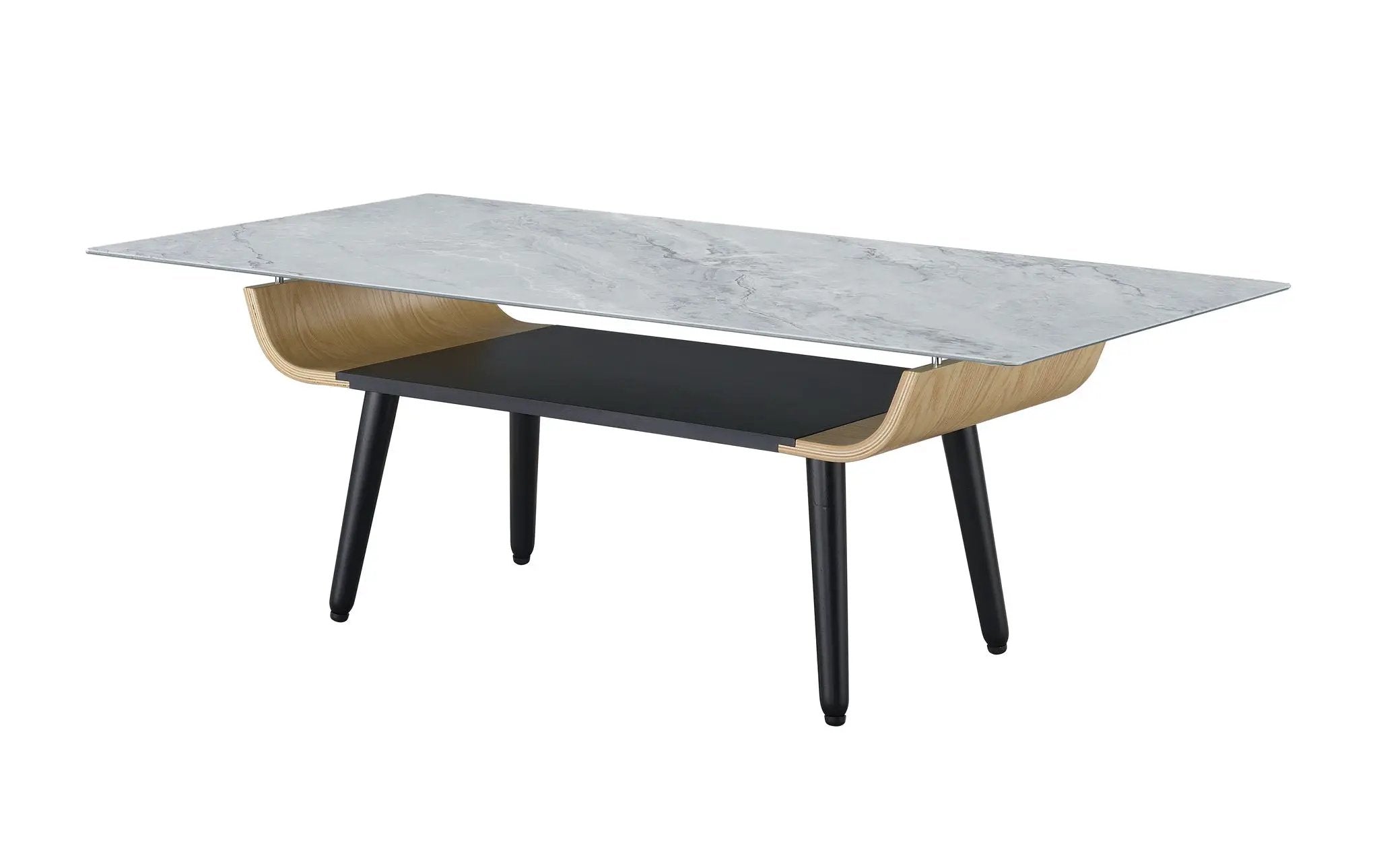 Landon - Coffee Table With Glass Marble Texture Top And Bent Wood Design by Unique Piece Furniture