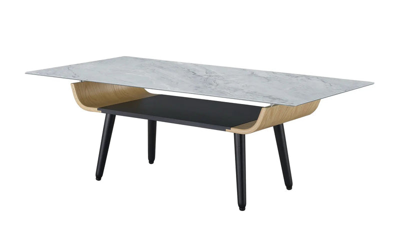 Landon - Coffee Table With Glass Marble Texture Top And Bent Wood Design by HouseOfZazla