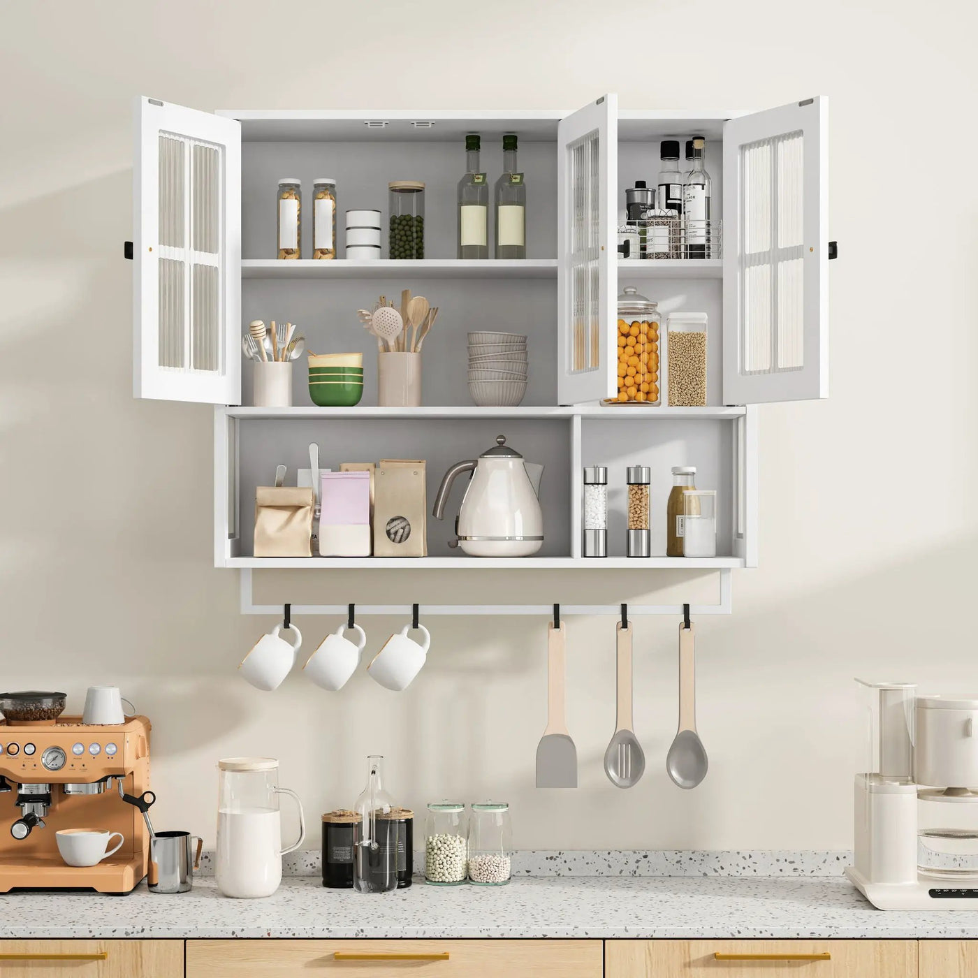 3 Door Wall Cabinet With Glass Door And Towel Bar by Unique Piece Furniture