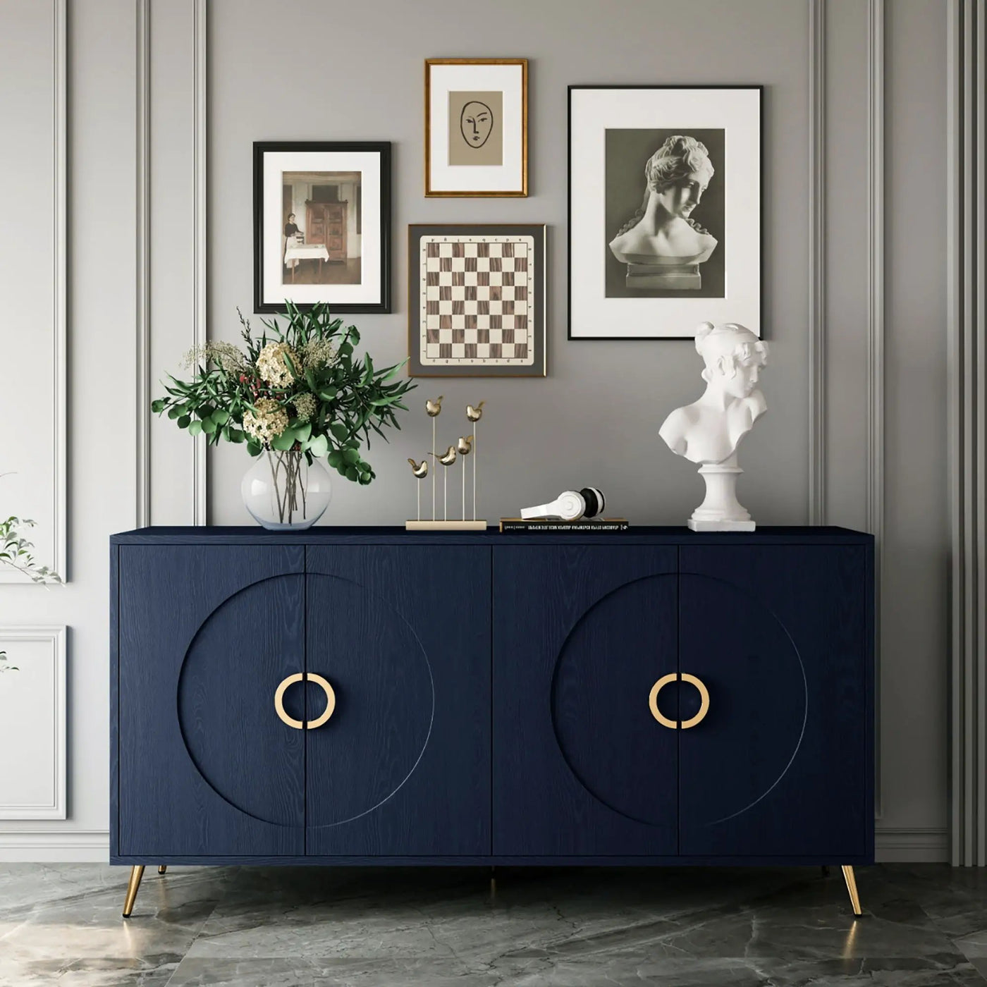 Modern Lacquered 4 Door Wooden Cabinet Sideboard Buffet Server Cabinet Storage Cabinet, For Living Room, Entryway, Hallway, Office, Kitchen And Dining Room by Unique Piece Furniture