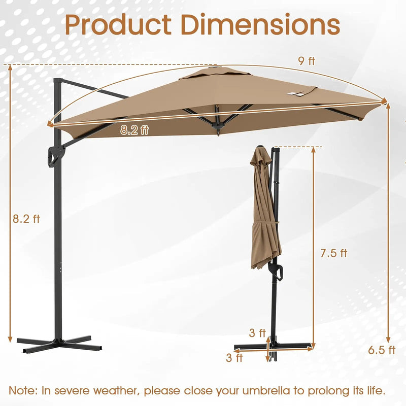 9 FT Cantilever Patio Umbrella with Vented Top and Sun-Protective Canopy by DirectDeals