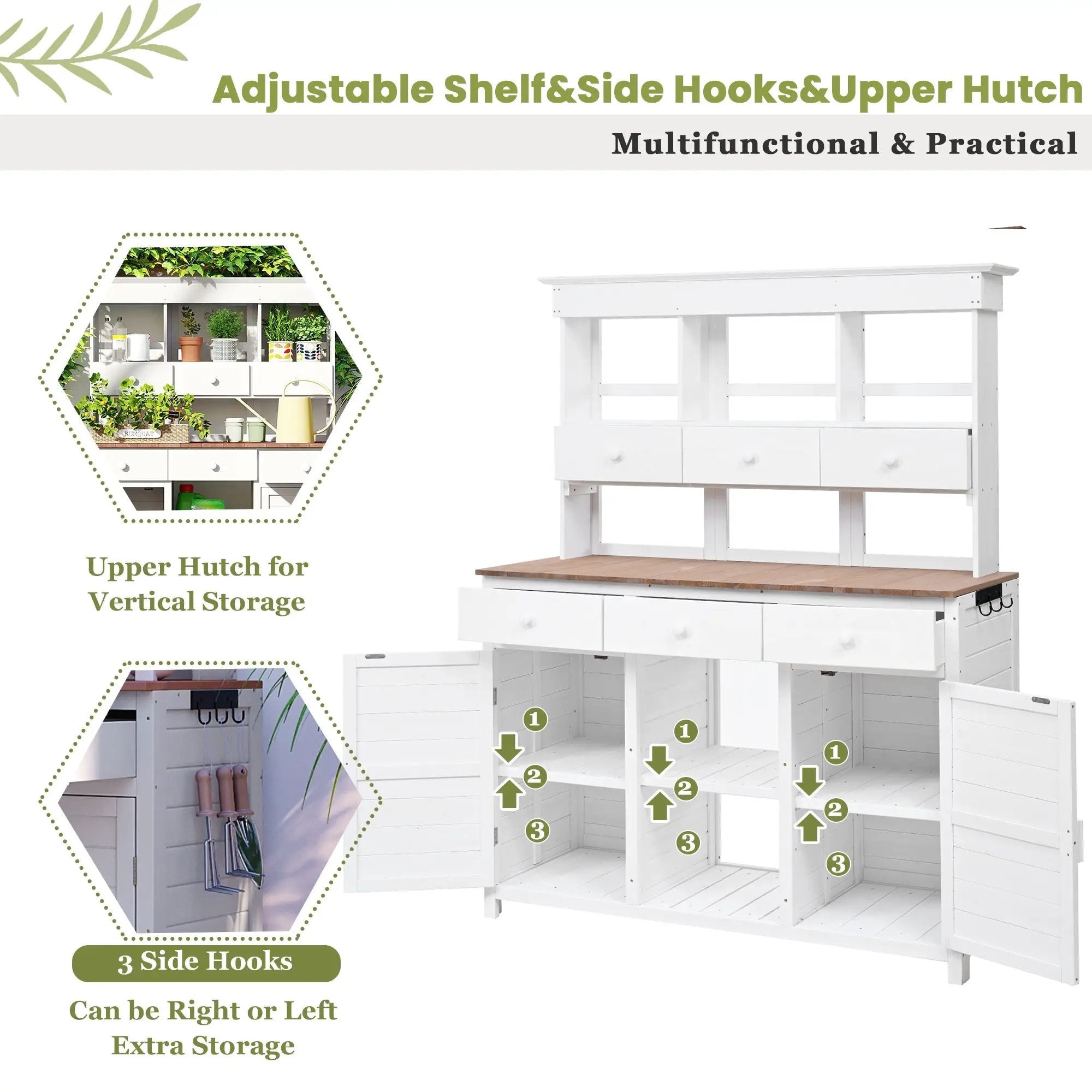 TOPMAX 65.7" Tall Garden Potting Bench Table with Hutch by HouseOfZazla
