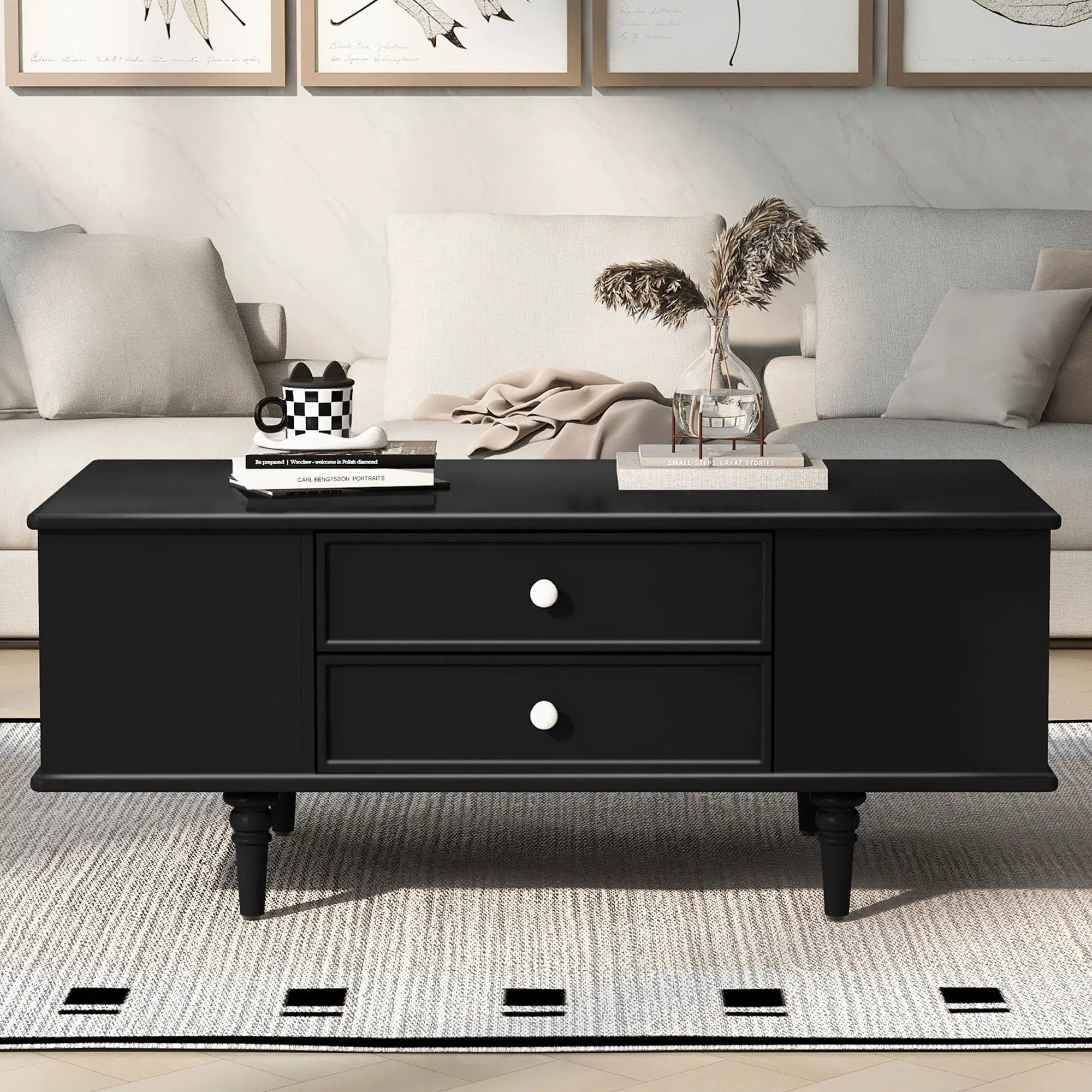Modern Rectangle Coffee Table With Four Drawers by Unique Piece Furniture
