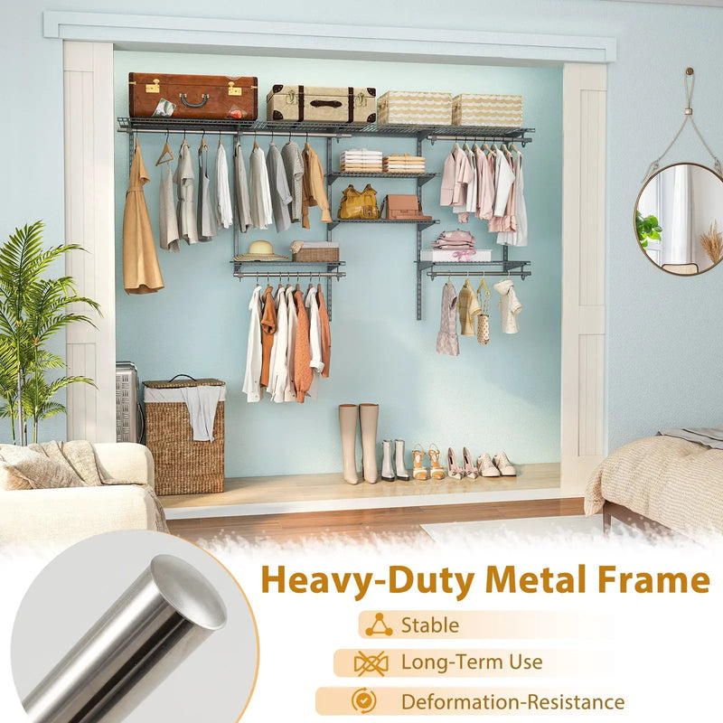 4-8 Feet Closet Organizers and Storage System with Hanging Rod for Laundry Bedroom by DirectDeals