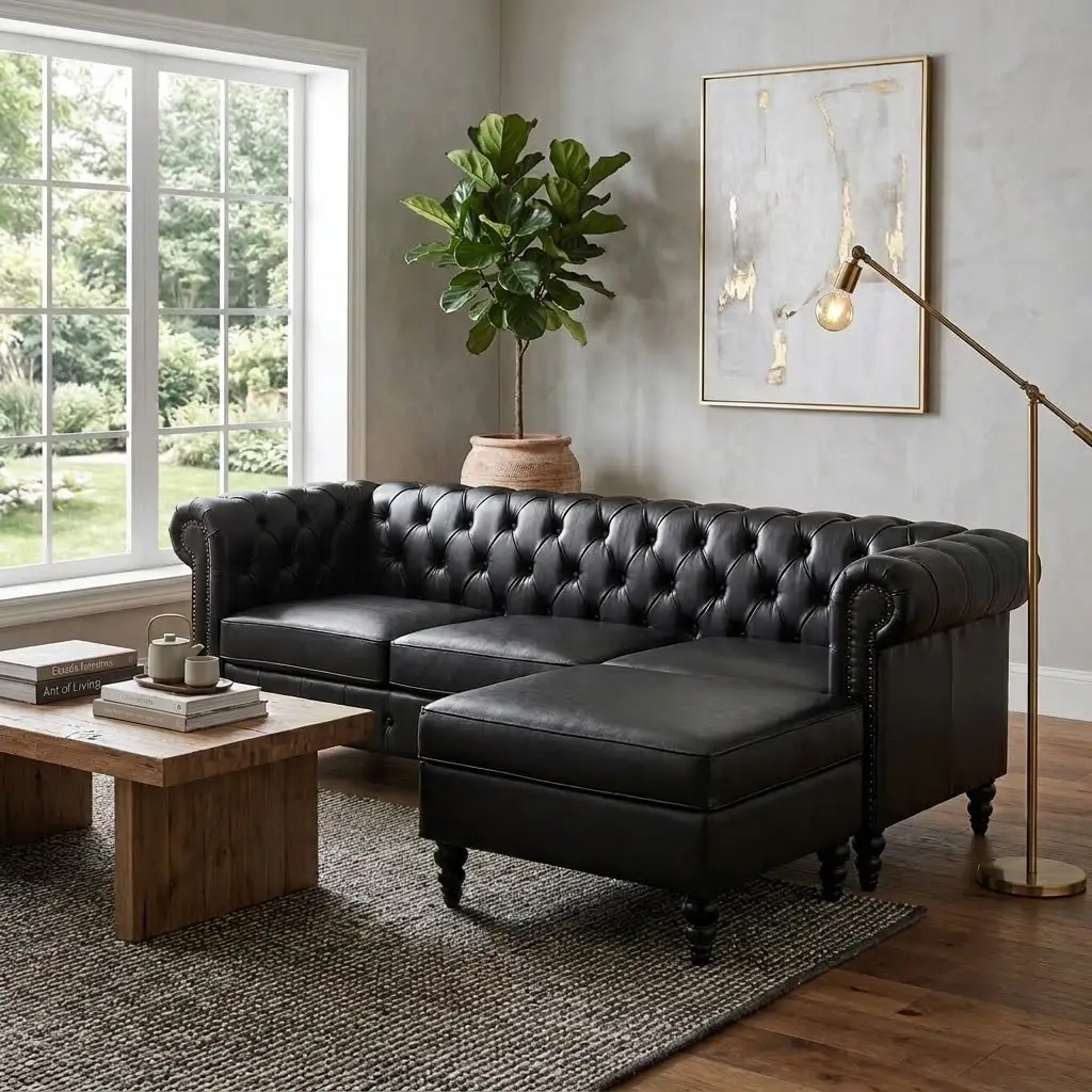 U-style 85" Modern 4-Seater L-Shaped Sectional Sofa with Storage Ottoman by HouseOfZazla