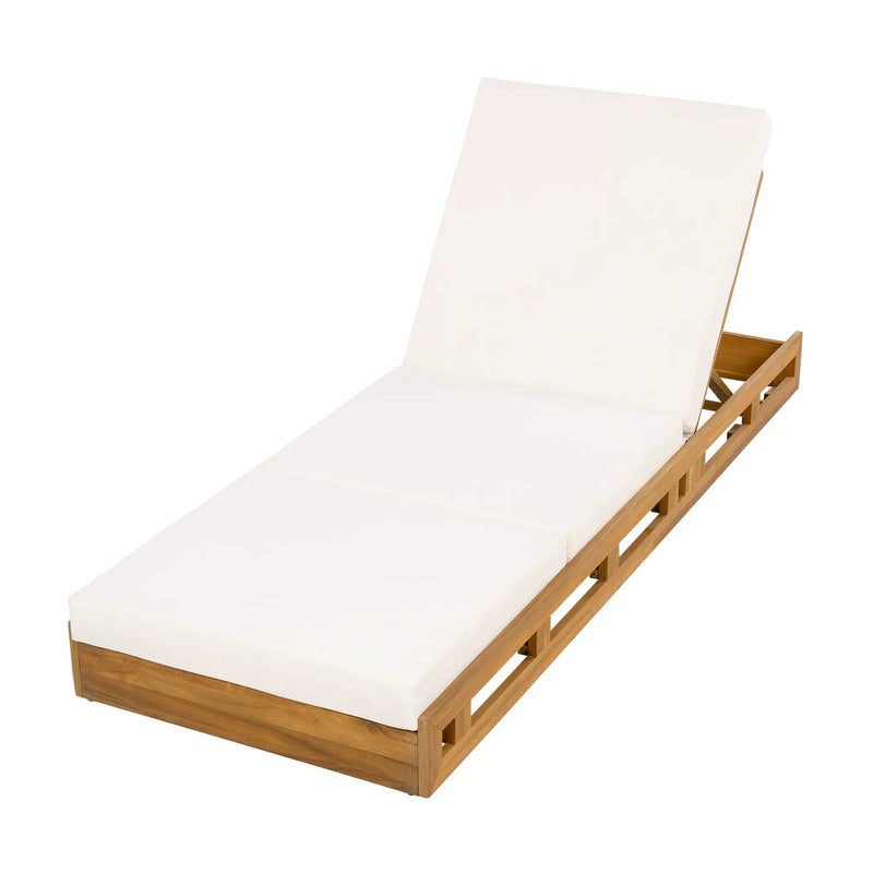 Lounge Chaise Set, Acacia Solid Wood with Lounge Cushion (Cream & Triple Fold) - Matching Dark by HouseOfZazla