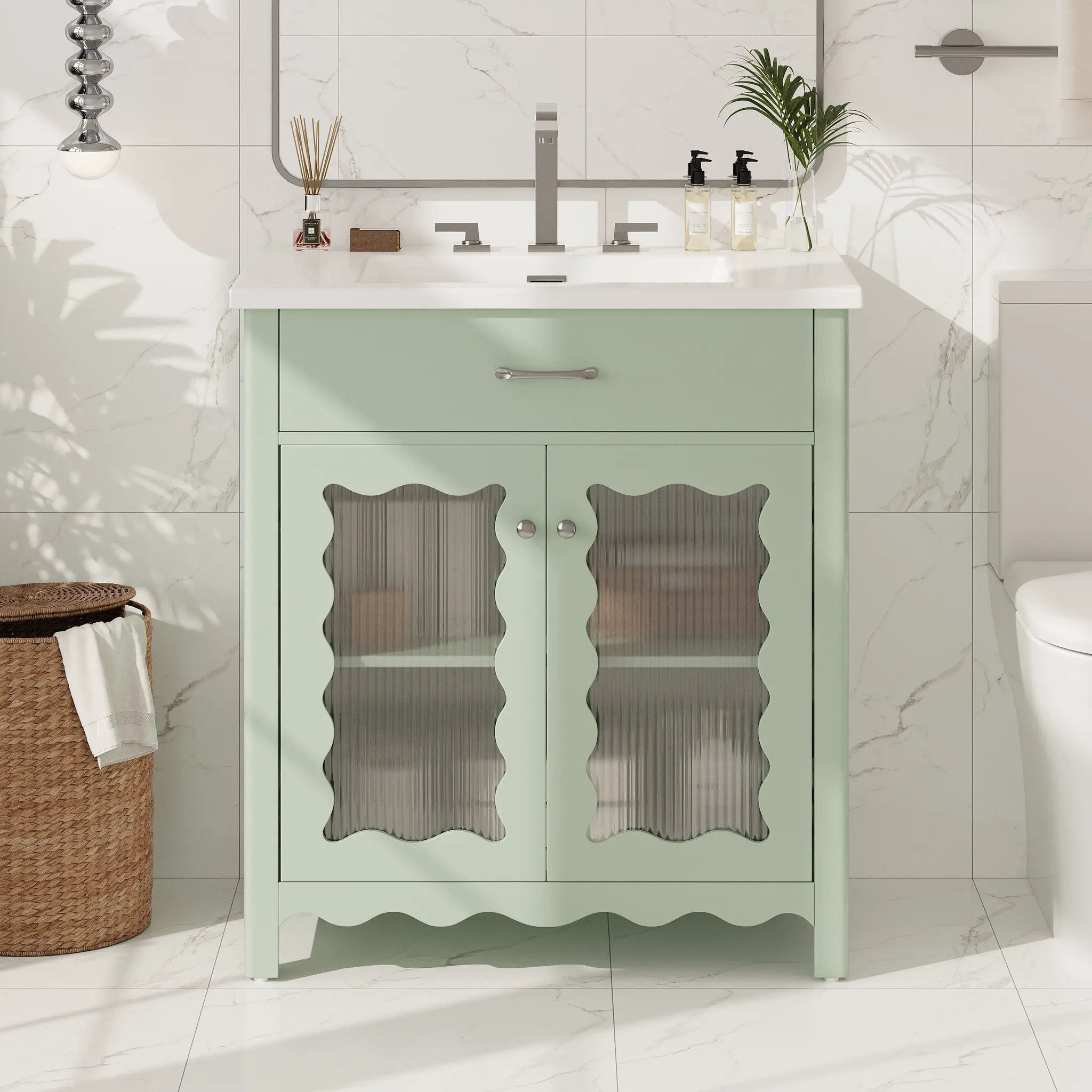 30 Inches Bathroom Vanity with Tempered Glass by HouseOfZazla