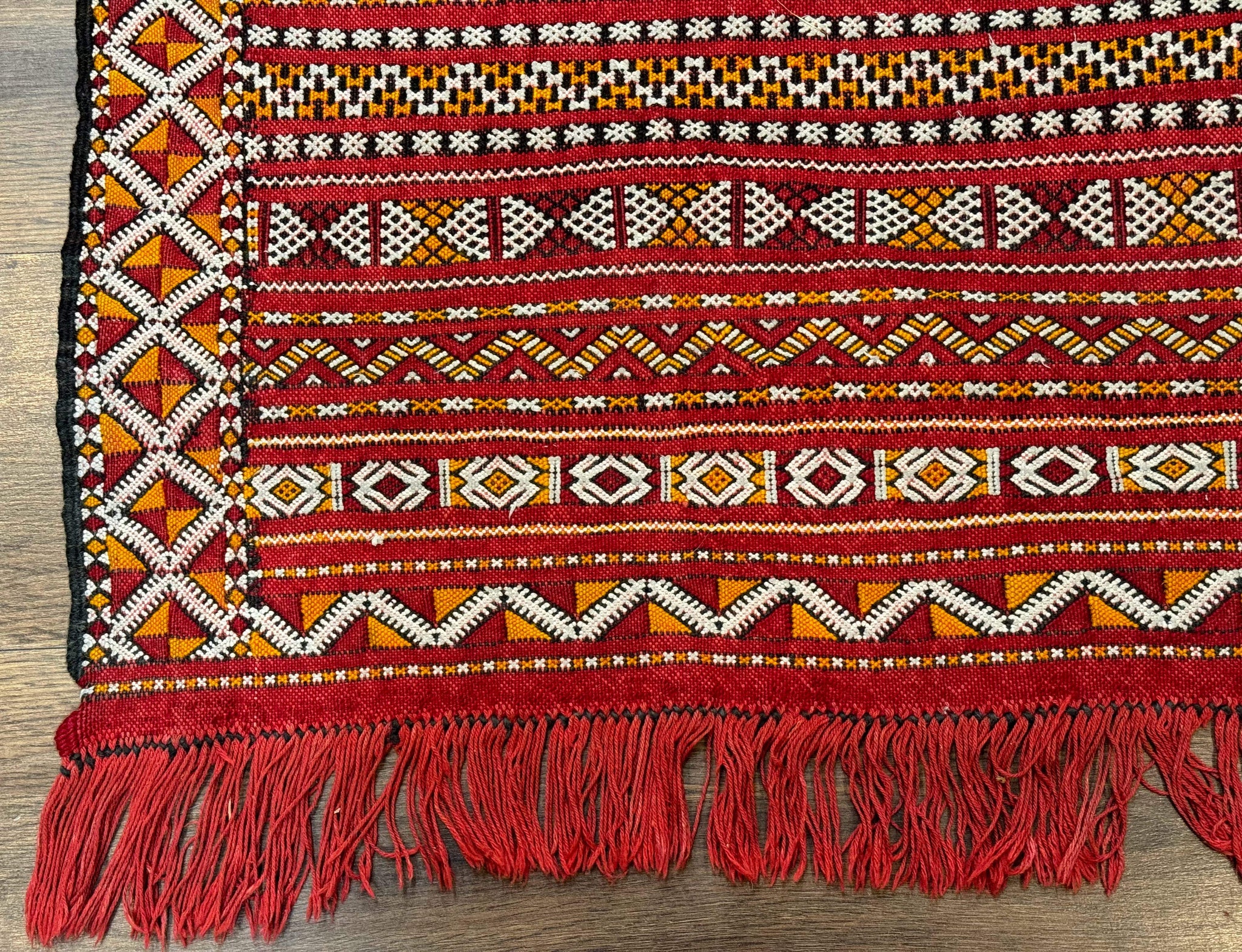 Moroccan Kilim Rug 4x8, Flatweave, Bohemian, Red Ivory Orange by Jewel Rugs