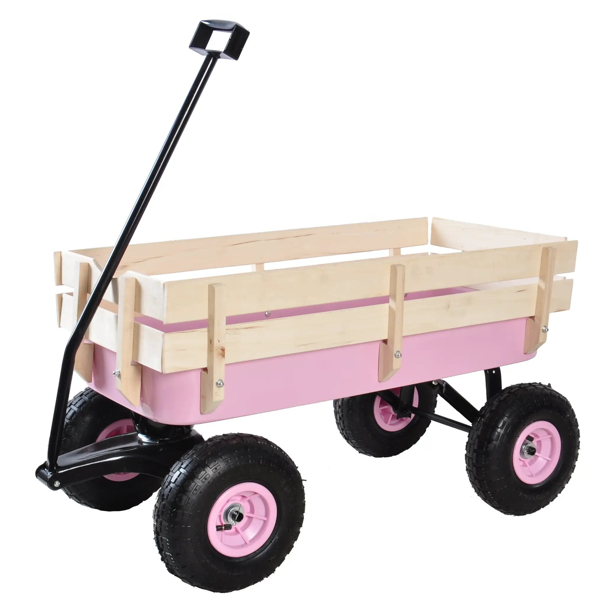 Outdoor All Terrain Garden Wagon with Wooden Railings and Pneumatic Tires by HouseOfZazla
