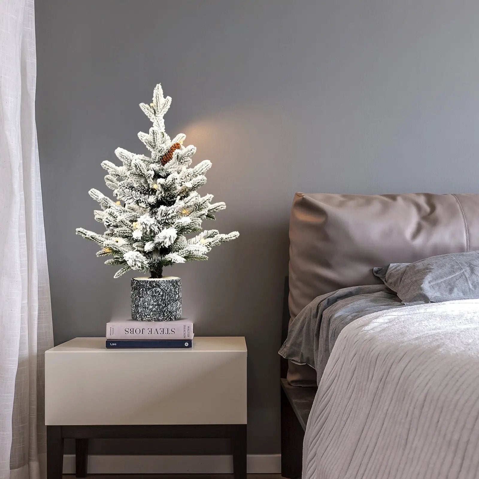 4.5FT Flocked Christmas Tree with Pot Base and LED Lights by HouseOfZazla