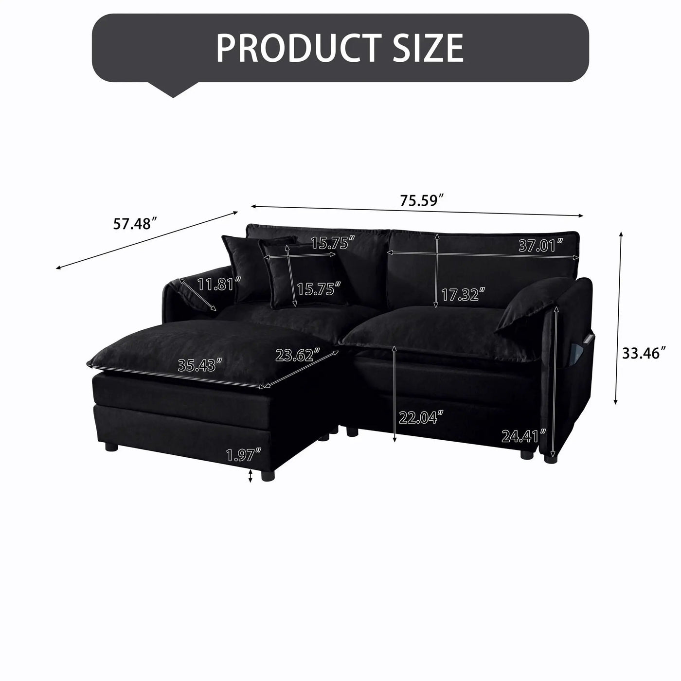 Modern Comfy Deep Seat Modular Sectional Sofa Cloud Couch With Ottoman by Unique Piece Furniture