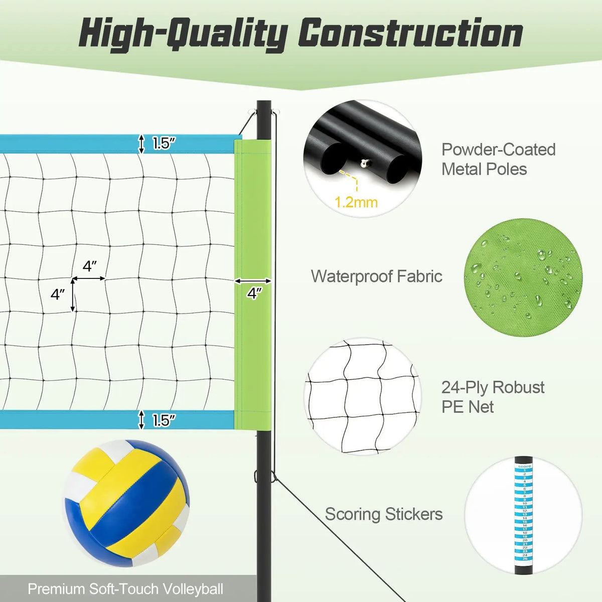 Portable Outdoor Volleyball Net Set Heavy-Duty Volleyball Net System, photo 7 of 16