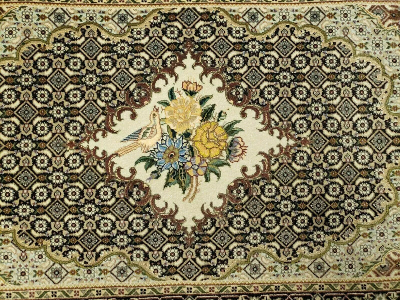 Small Persian Rug 2.4 x 3, Birds and Flowers, Finely Hand Knotted by Jewel Rugs