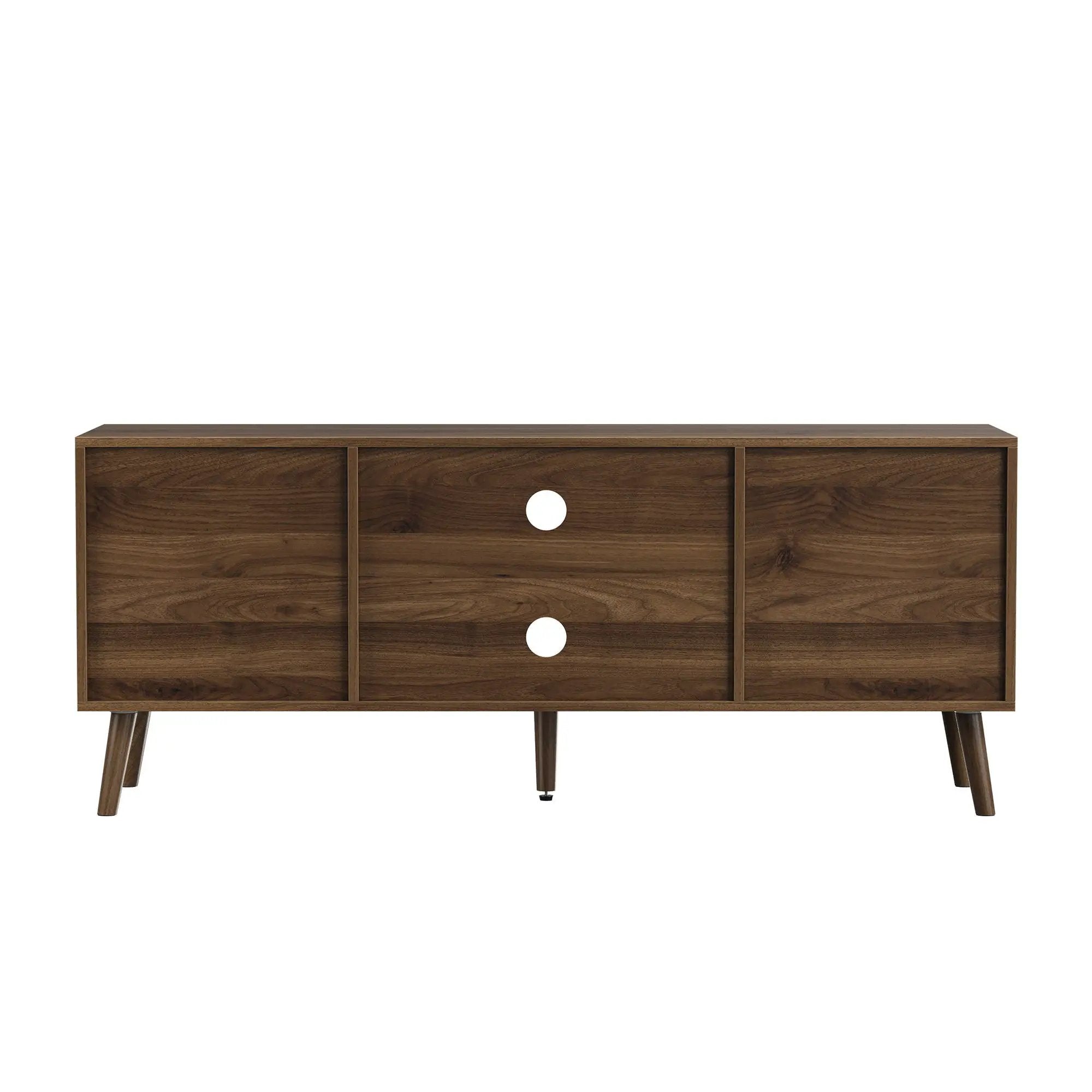 55" TV Cabinet With Vertical Groove Doors, Adjustable Shelves - Walnut