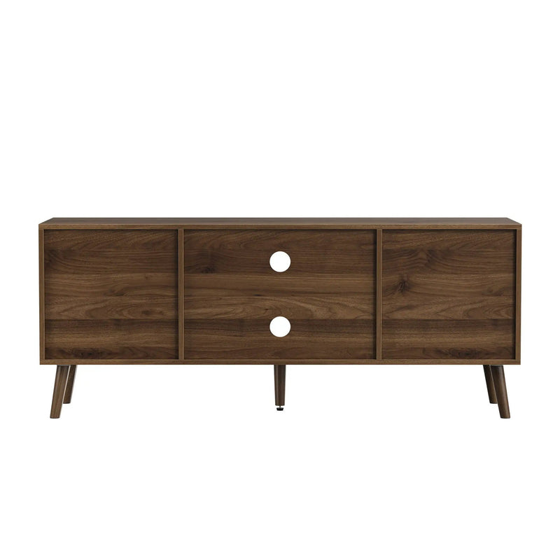 55" TV Cabinet With Vertical Groove Doors, Adjustable Shelves - Walnut
