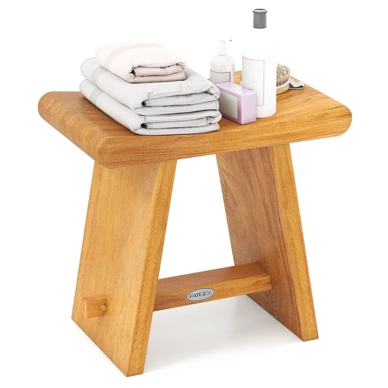 19.5 Inch Teak Shower Bench with Curved Seat for Shaving Legs by DirectDeals