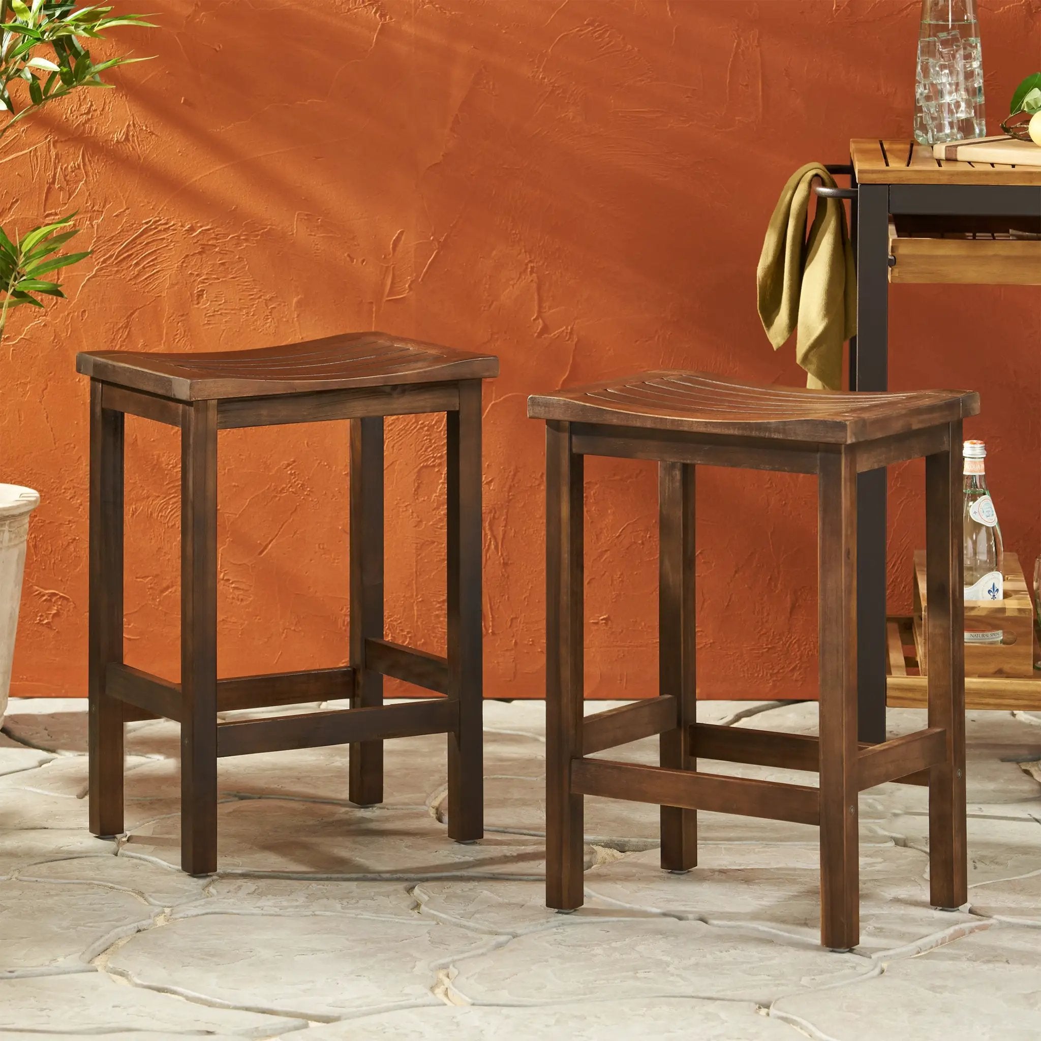 Outdoor Acacia Wood Counter Height Barstool Set of 2 by HouseOfZazla