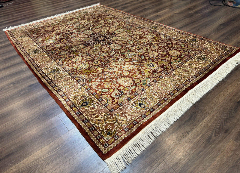 Tree of Life Indian Kashmiri Rug 6x9, Rust Red and Cream, Animal Pictorials, Fine 290 KPSI by Jewel Rugs