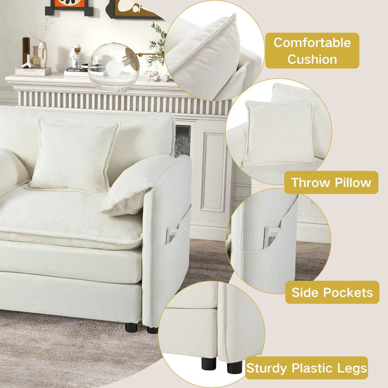 Modern Comfy Deep Seat Modular Sectional Sofa Cloud Couch With Ottoman by HouseOfZazla
