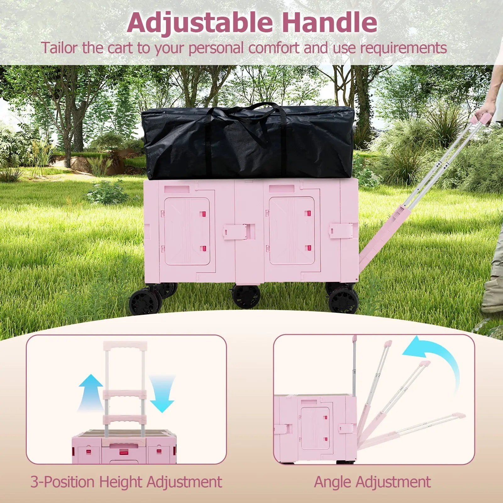 Large Foldable Utility Cart with 2-Tier Storage Crates and Telescoping Handle by DirectDeals