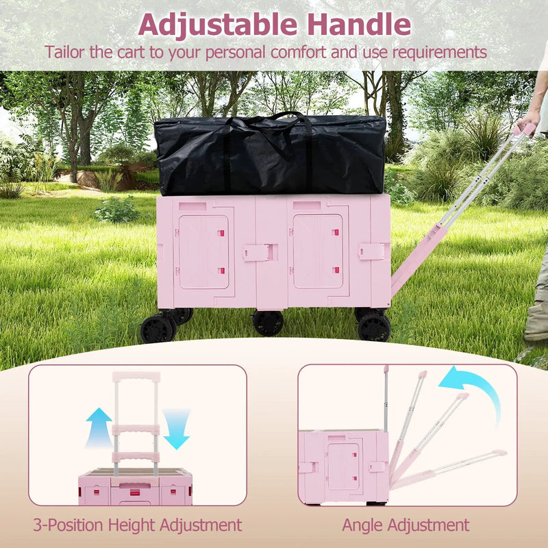 Large Foldable Utility Cart with 2-Tier Storage Crates and Telescoping Handle by DirectDeals