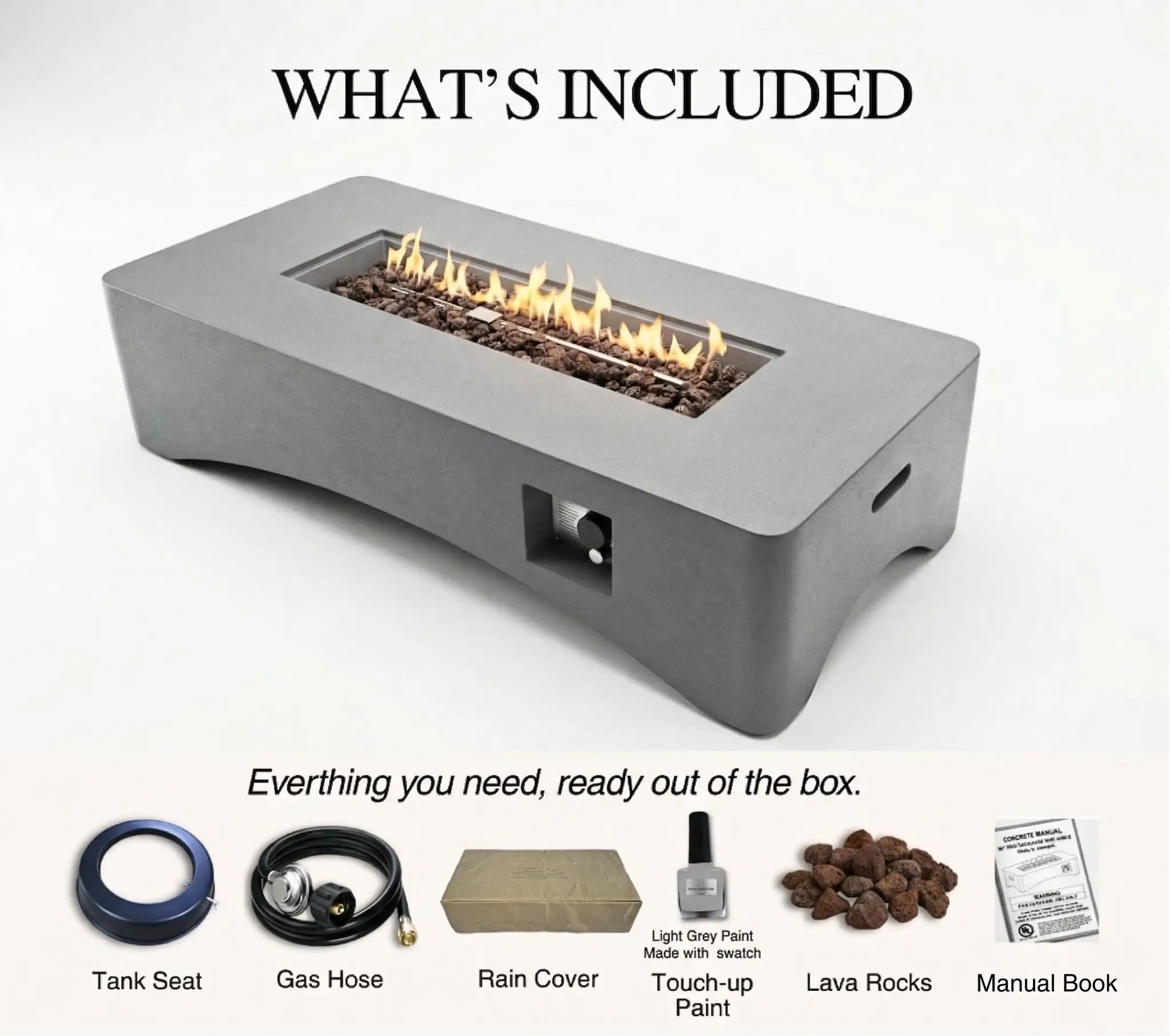 56' Propane Fire Pit Table - Rectangular Outdoor Gas Fire Pit by HouseOfZazla