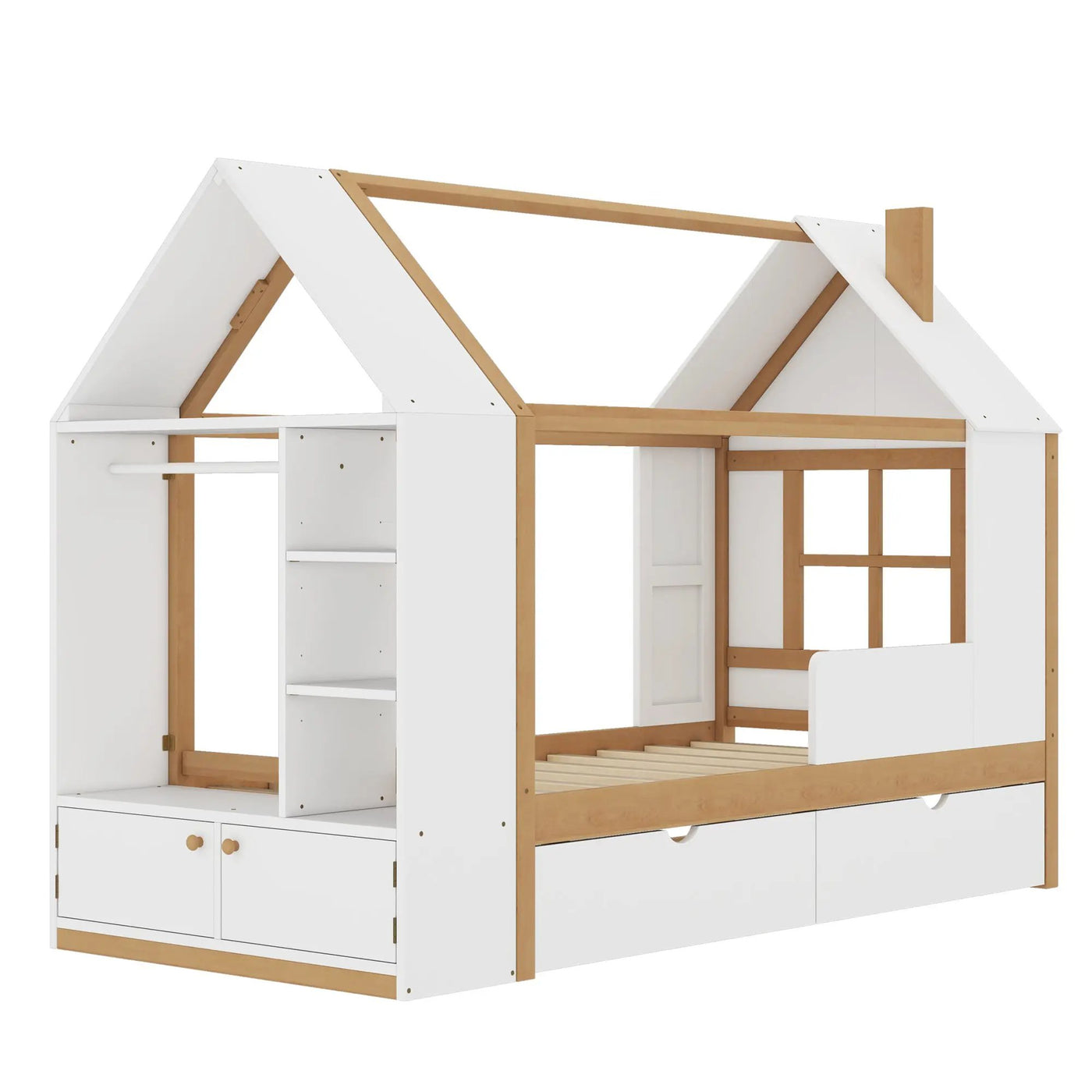 Twin Size House Platform Bed with Drawers, Solid Wood House Bed with Shelves by HouseOfZazla