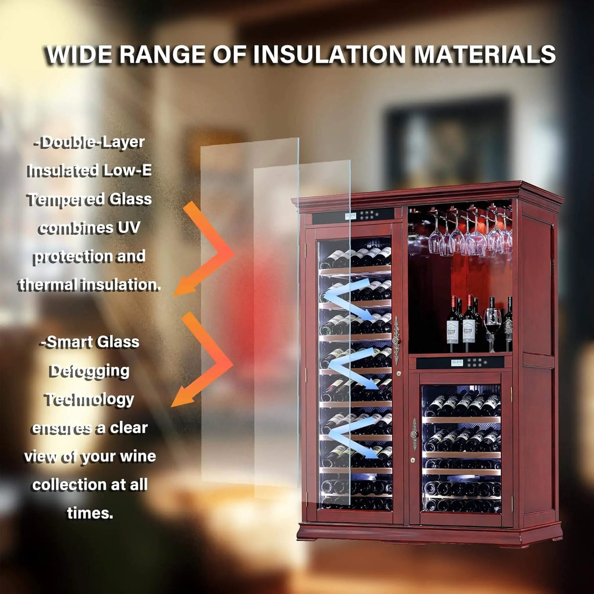 Nuvia 158-Bottle Wooden Wine Cooler Cabinet With Adjustable Temperature And Vacuum Insulation Doors (SAK91827) by SAKSBY WHOLESALE