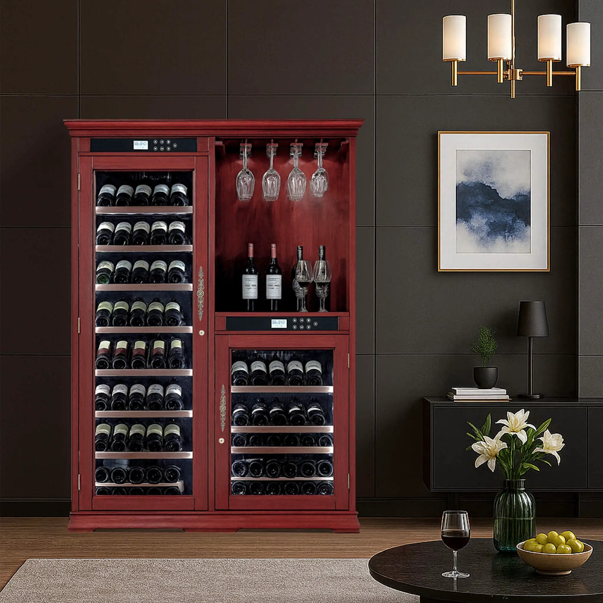 Nuvia 158-Bottle Wooden Wine Cooler Cabinet With Adjustable Temperature And Vacuum Insulation Doors (SAK91827) by SAKSBY WHOLESALE
