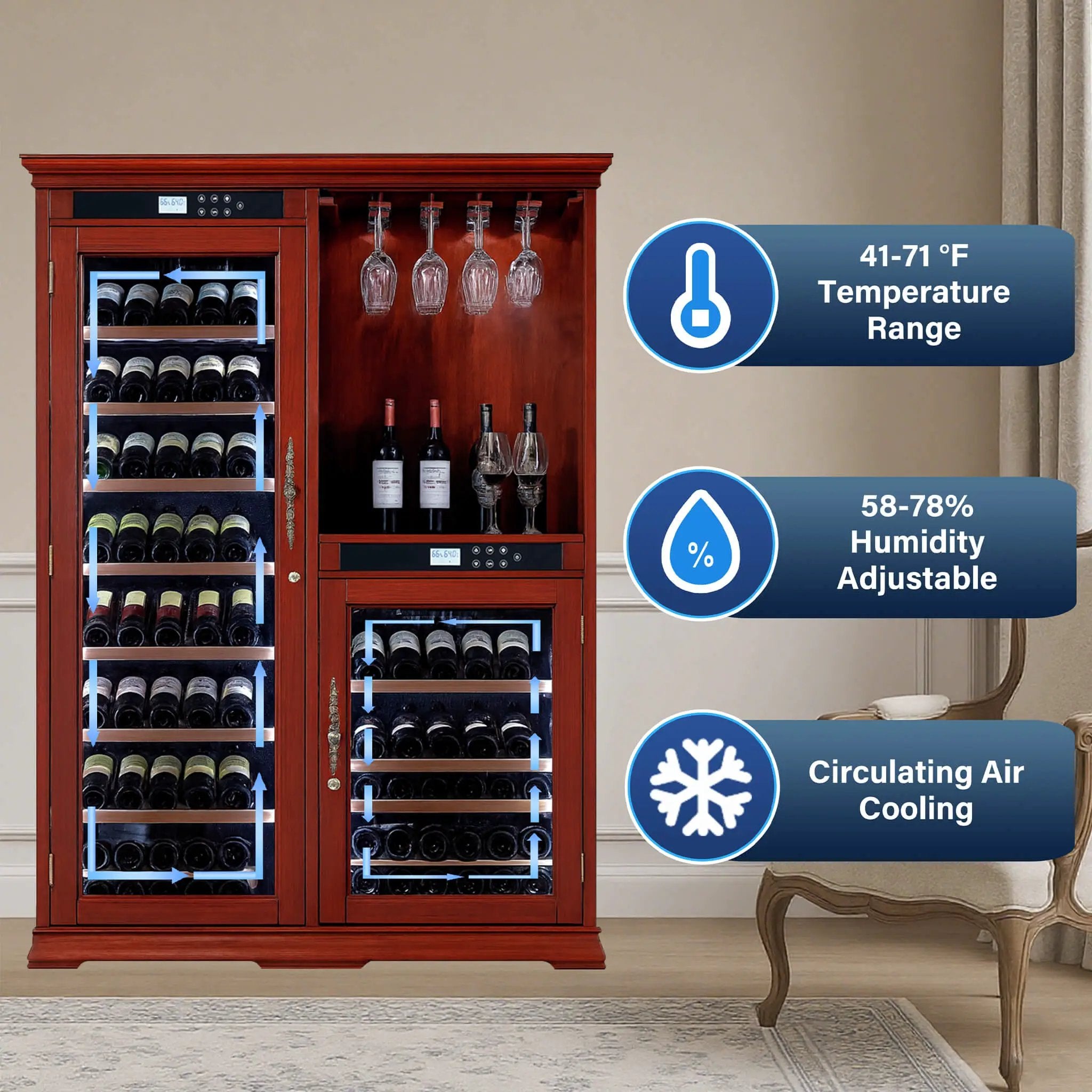 Nuvia 158-Bottle Wooden Wine Cooler Cabinet With Adjustable Temperature And Vacuum Insulation Doors (SAK91827) by SAKSBY WHOLESALE