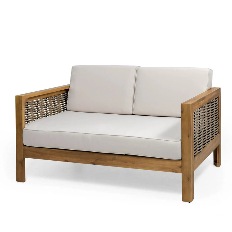 Outdoor 4 Seater Acacia Wood Chat Set With Wicker Accents And Cushions by HouseOfZazla