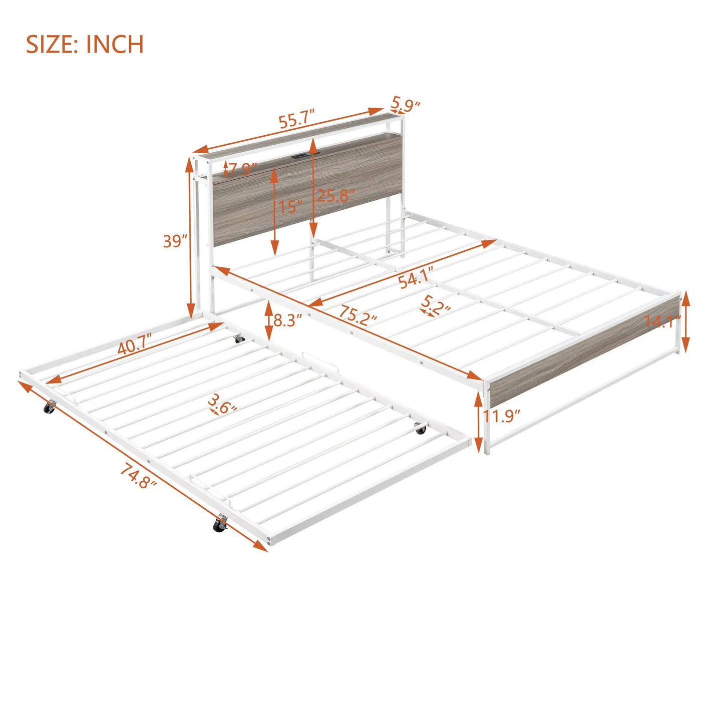 Platform Bed Frame With Trundle, USB Ports And Slat Support, No Box Spring Needed by Unique Piece Furniture